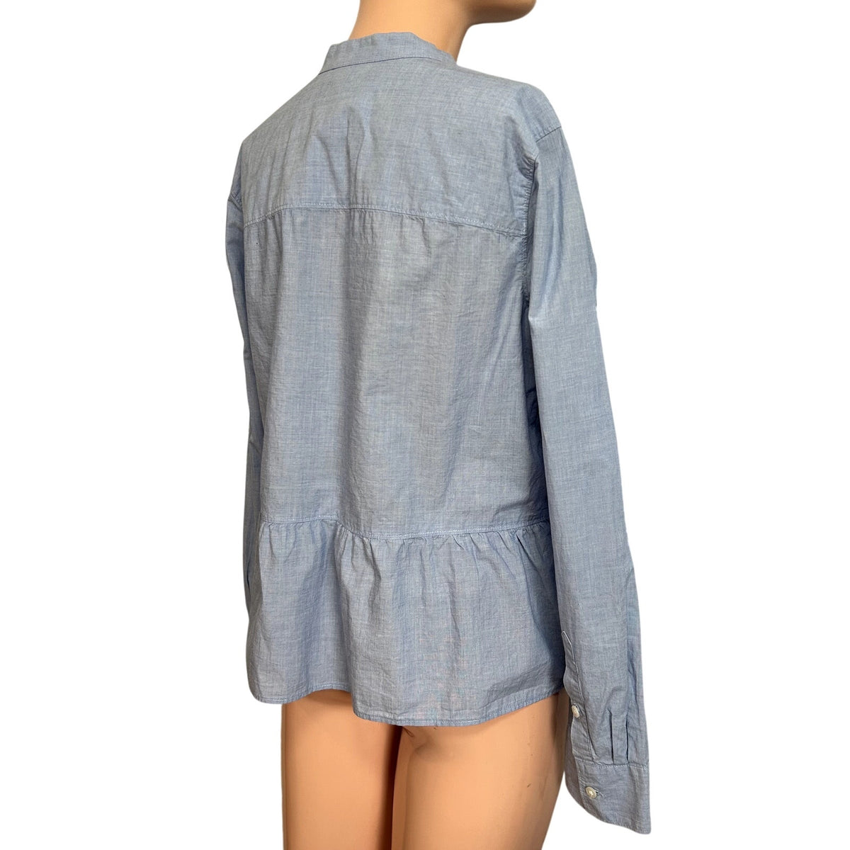 Madewell M Blue Top Mandarin Peplum Hem Minimalist Casual Monochrome Chambray