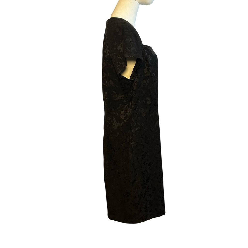 VTG 90s CDC Caren Desiree Black Floral Jacquard Dress Square Neck Midi Size 14