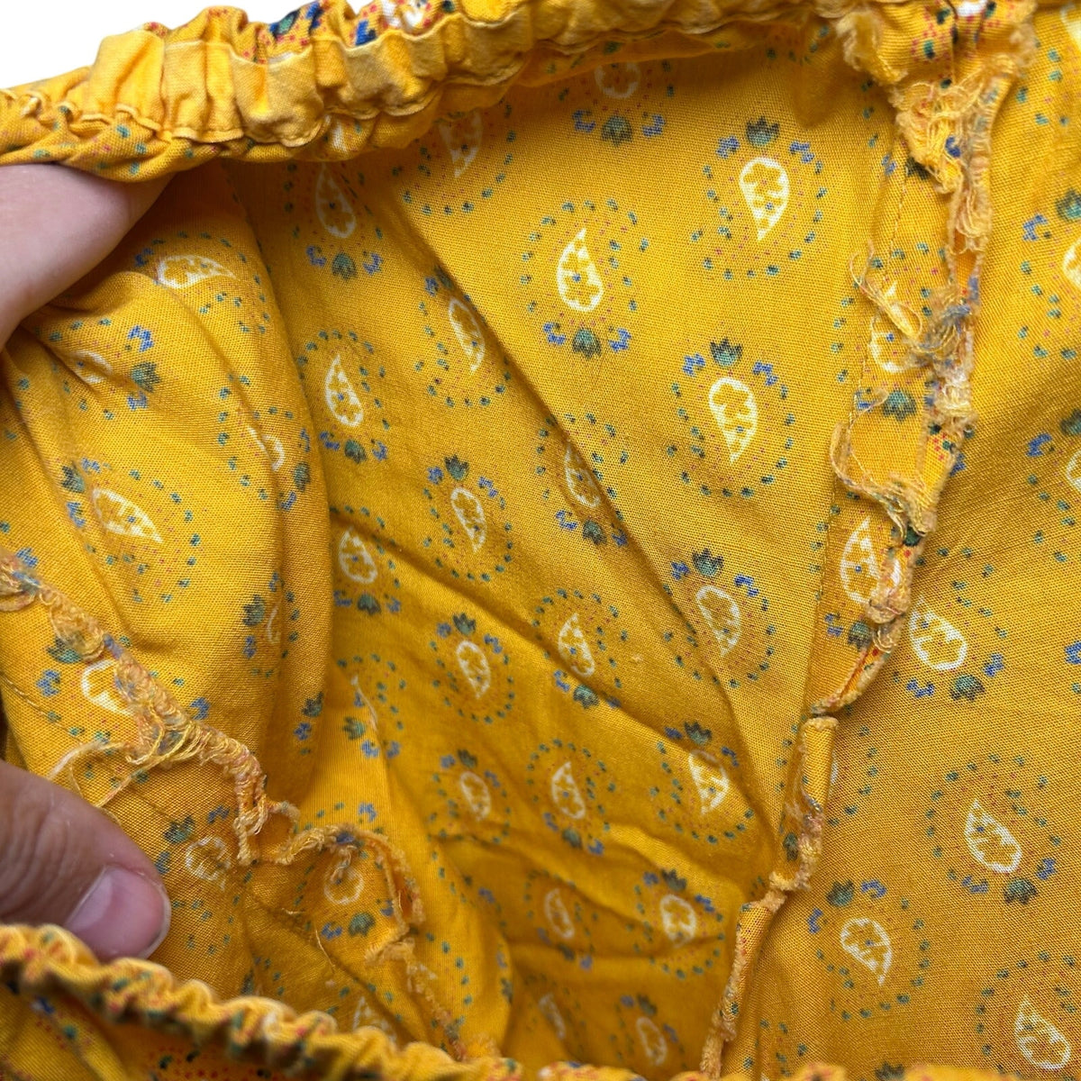 VTG 70s Yellow Maxi Paisley Dress L Cottage Boho Handmade Peasant Prairie Retro