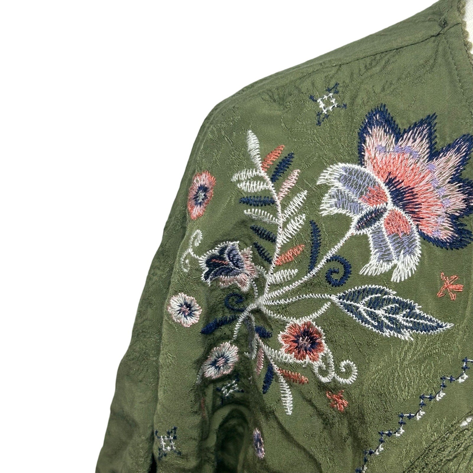 Knox Rose Blouse Small Green Rayon Embroidered Boho Peasant Indie Retro Cottage