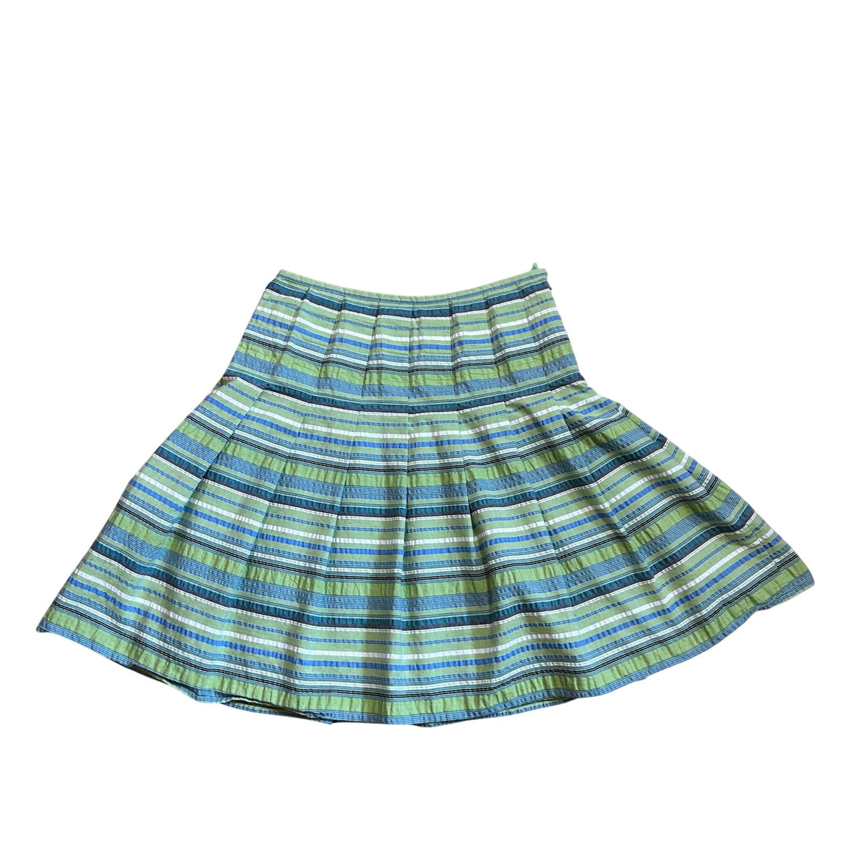 VTG 90s Green Seersucker Cotton Blend Lined Midi Skirt 8 Preppy Retro Cottage