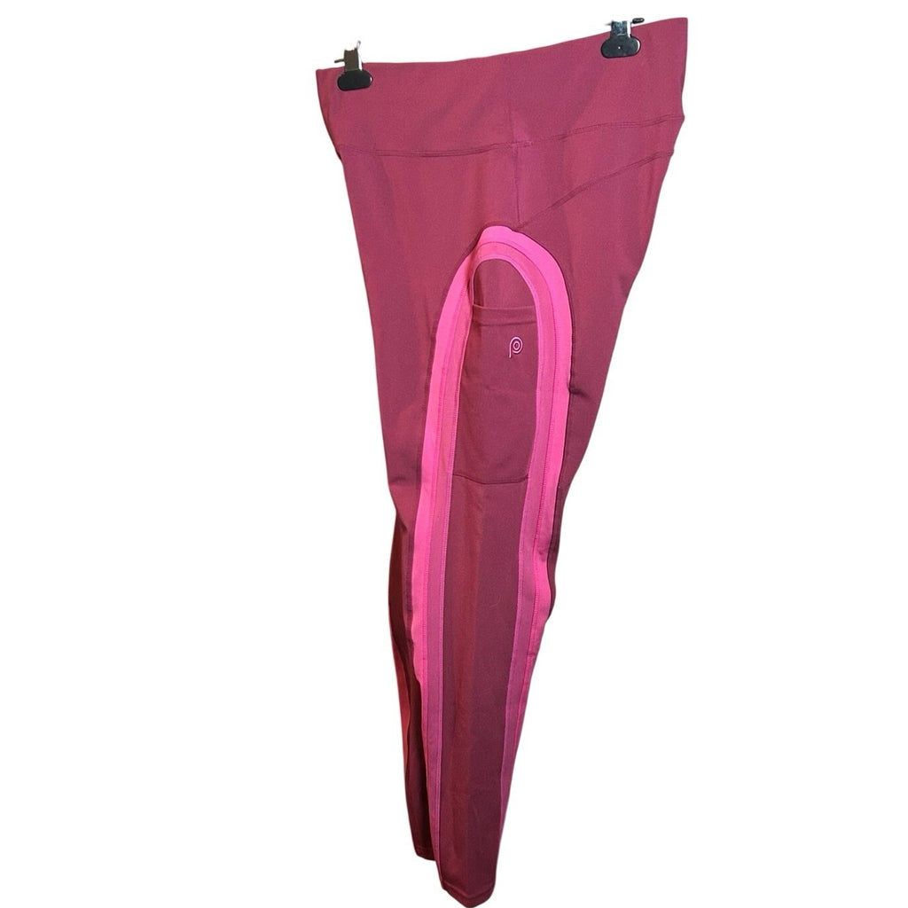 Pop Fit High Waisted Pocket Leggings Magenta Pink 2X Activewear Yoga Two Tone