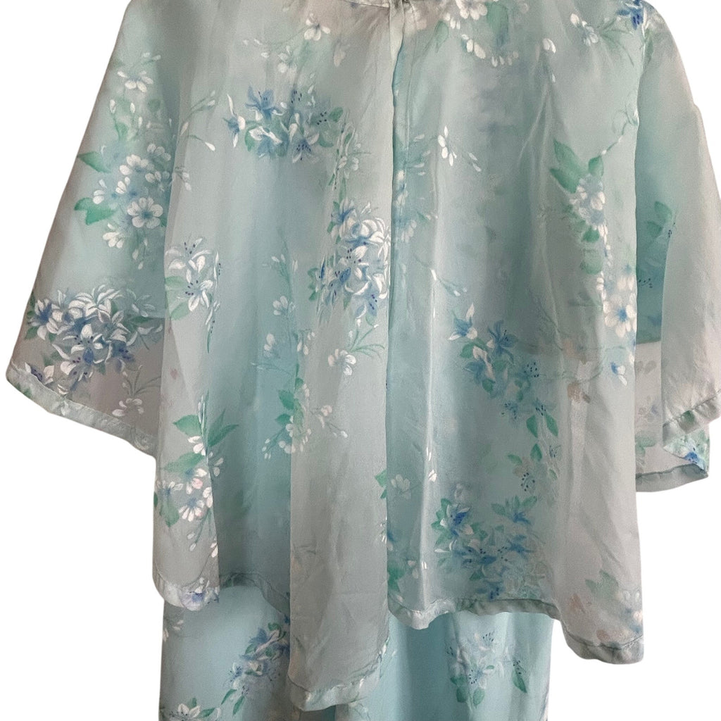 VTG 70s Handmade Blue Floral Ball Gown Capelet Empire Waist Maxi 10 Cottage Glam