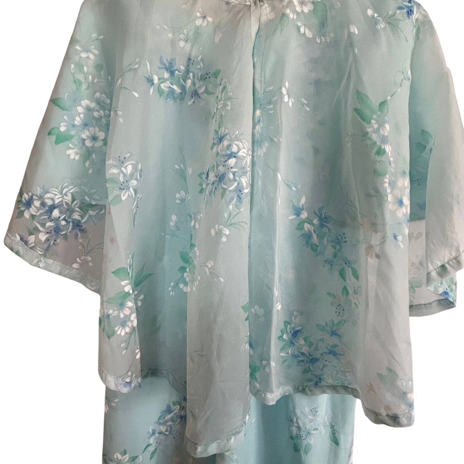 VTG 70s Handmade Blue Floral Ball Gown Capelet Empire Waist Maxi 10 Cottage Glam