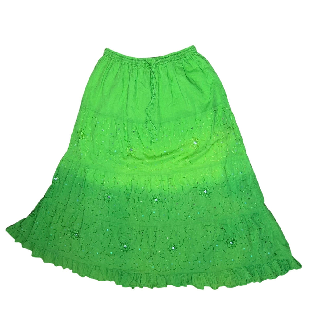 Green Ombre Broomstick L Maxi Skirt Sequin Embroidered Y2K Boho Fairy Grunge