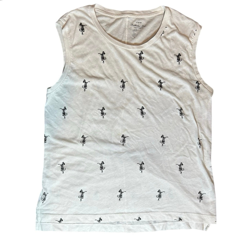 J.CREW Collection Tees Hula Girl Tank Top White Large Casual Hawaii Summer Boho
