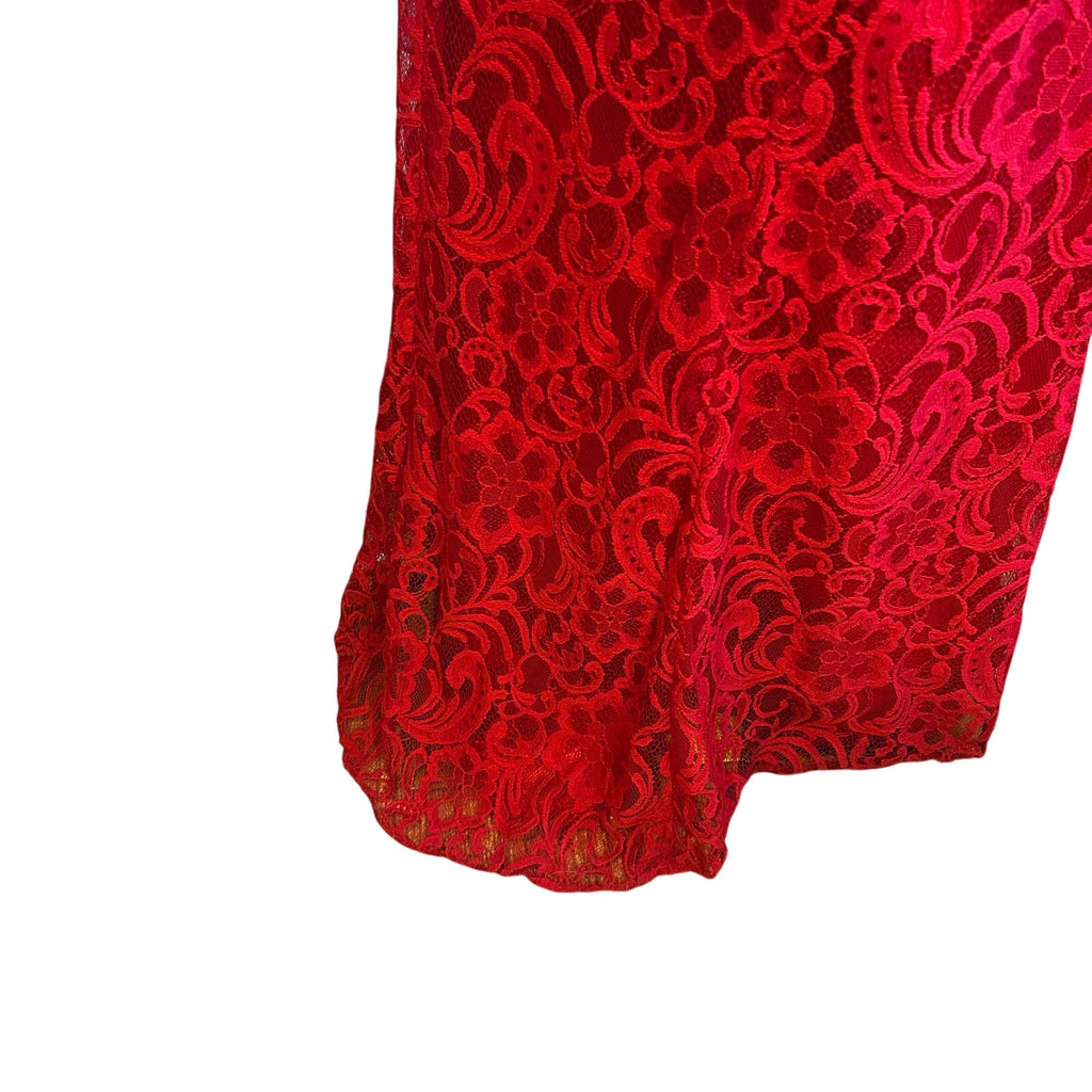 Swing Red Floral Guipure Lace Illusion Gown Size 6 Beaded Prom Gala Dress Wear