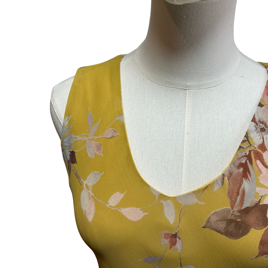 Lily Petite Small Floral Handkerchief Hem 90s Y2K Yellow Rayon Midi Dress P/S
