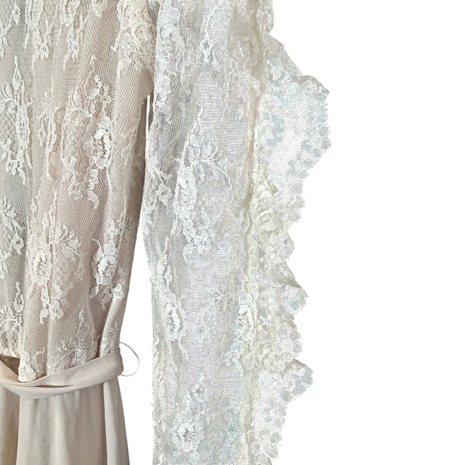 VTG 70s Phase II California Lace Ruffle Maxi Dress Cream Size 6 Victorian Pearl