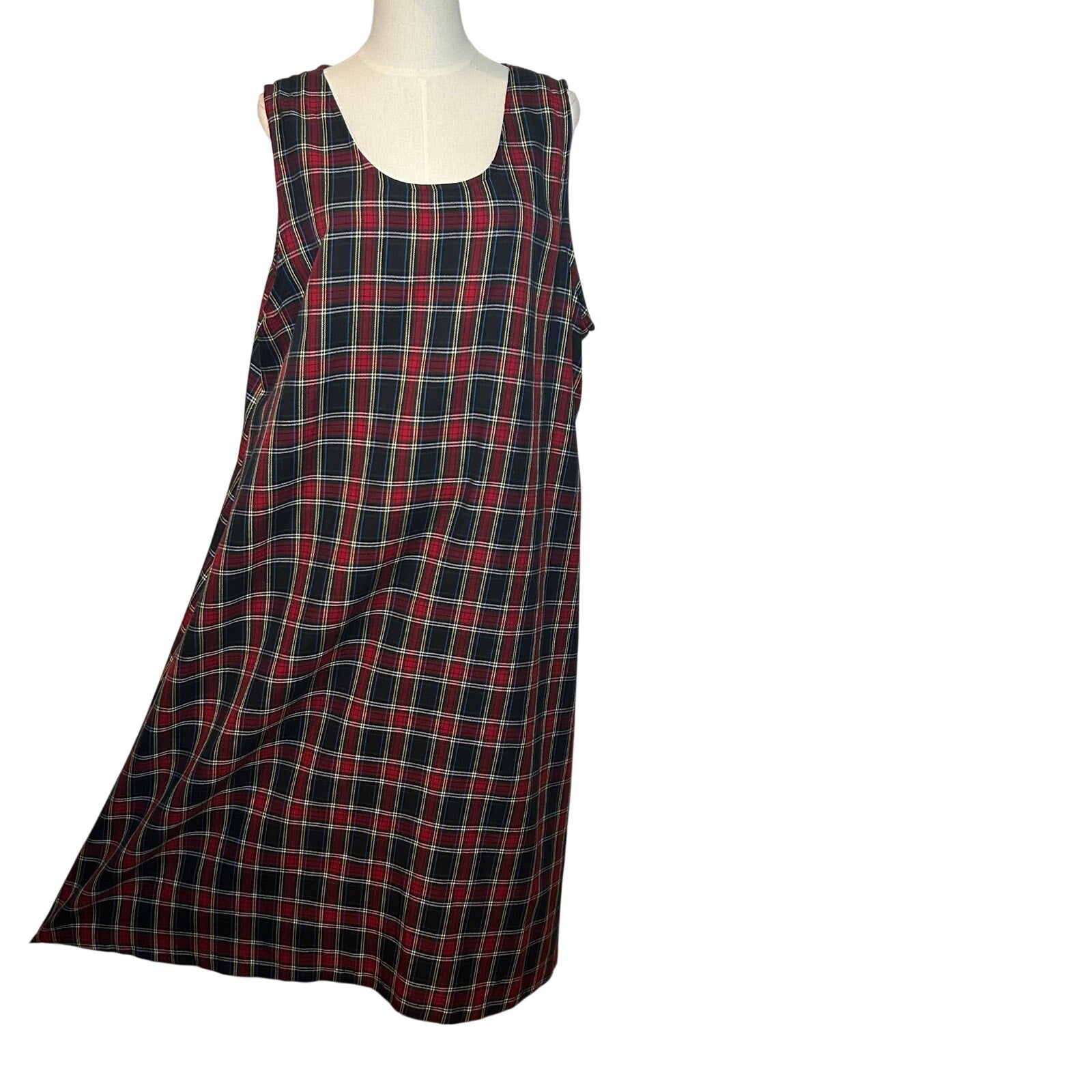 Willow Ridge Red Green Plaid Sleeveless Tartan Dress PXL Grunge Dark Academia