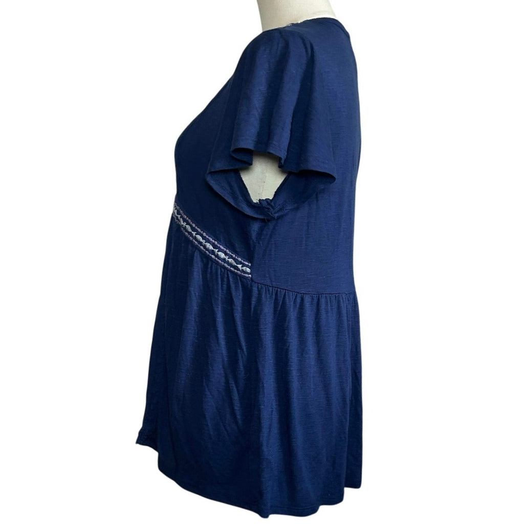 Knox Rose S Blue Embroidered Peasant Top Boho Casual Cottage Indie Twee Festival