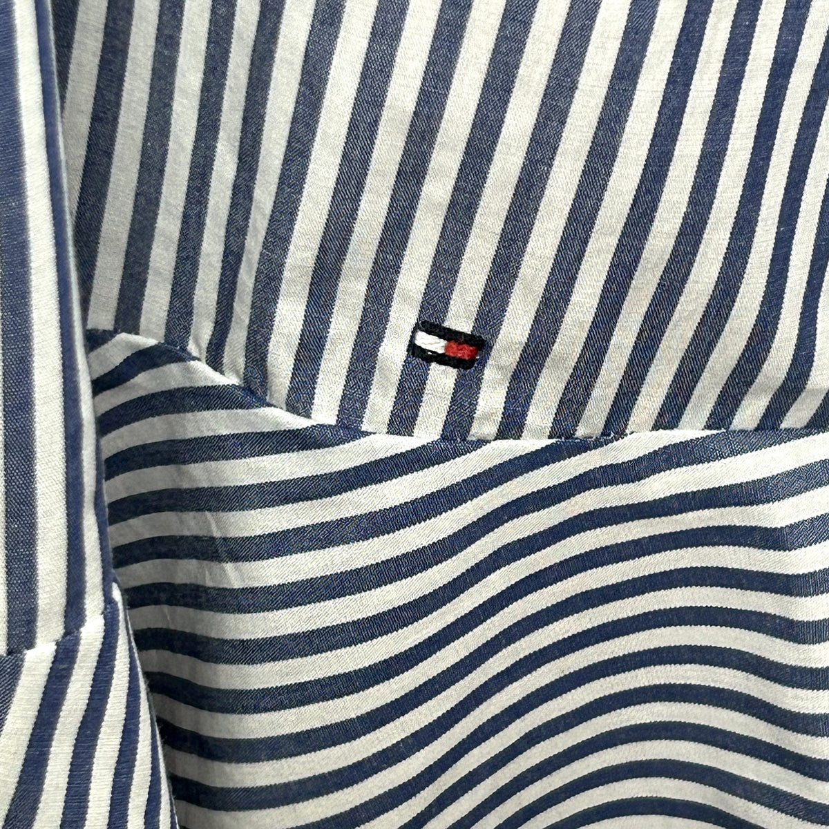 Tommy Hilfiger Blue White Striped Ruffle 14 Shirt Dress Cotton Coastal Preppy