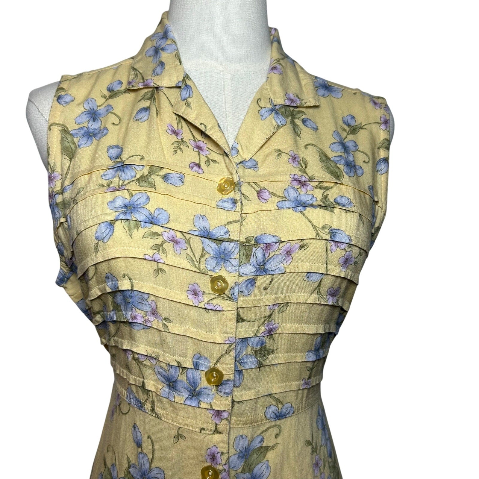 VTG 90s Erika Collection Yellow Floral Maxi Shirt Dress M Cottage Grandma Grunge
