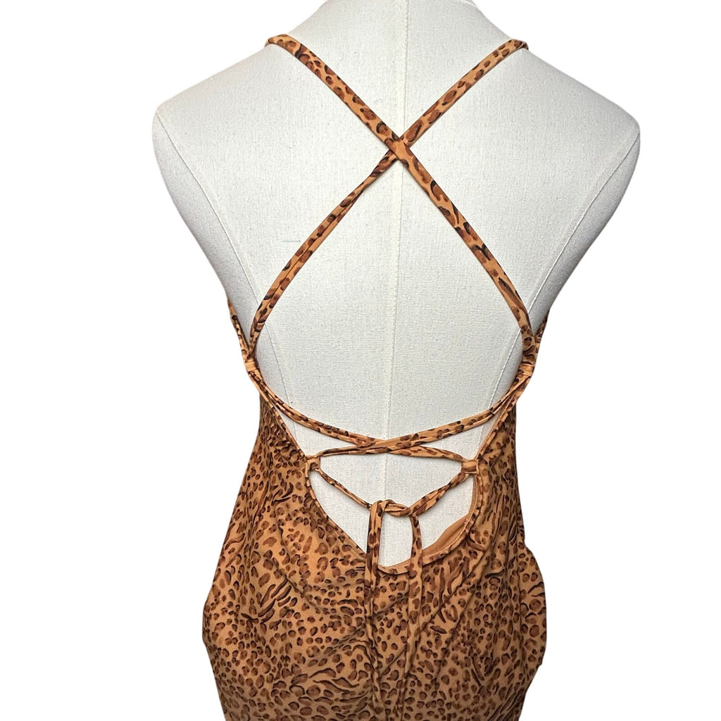 Leopard Print Strappy Back One Piece Swimsuit Coquette Y2K Whimsigoth Grunge M-L