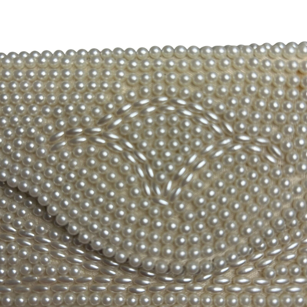 VTG 50s Pearl Beaded Clutch Japan White Evening Bag Glam Coquette Bridal Wedding