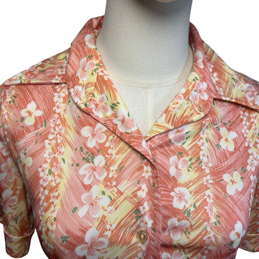 VTG 70s Sodi S Peach Floral Miami Florida Top Boho Retro Casual Indie Cottage