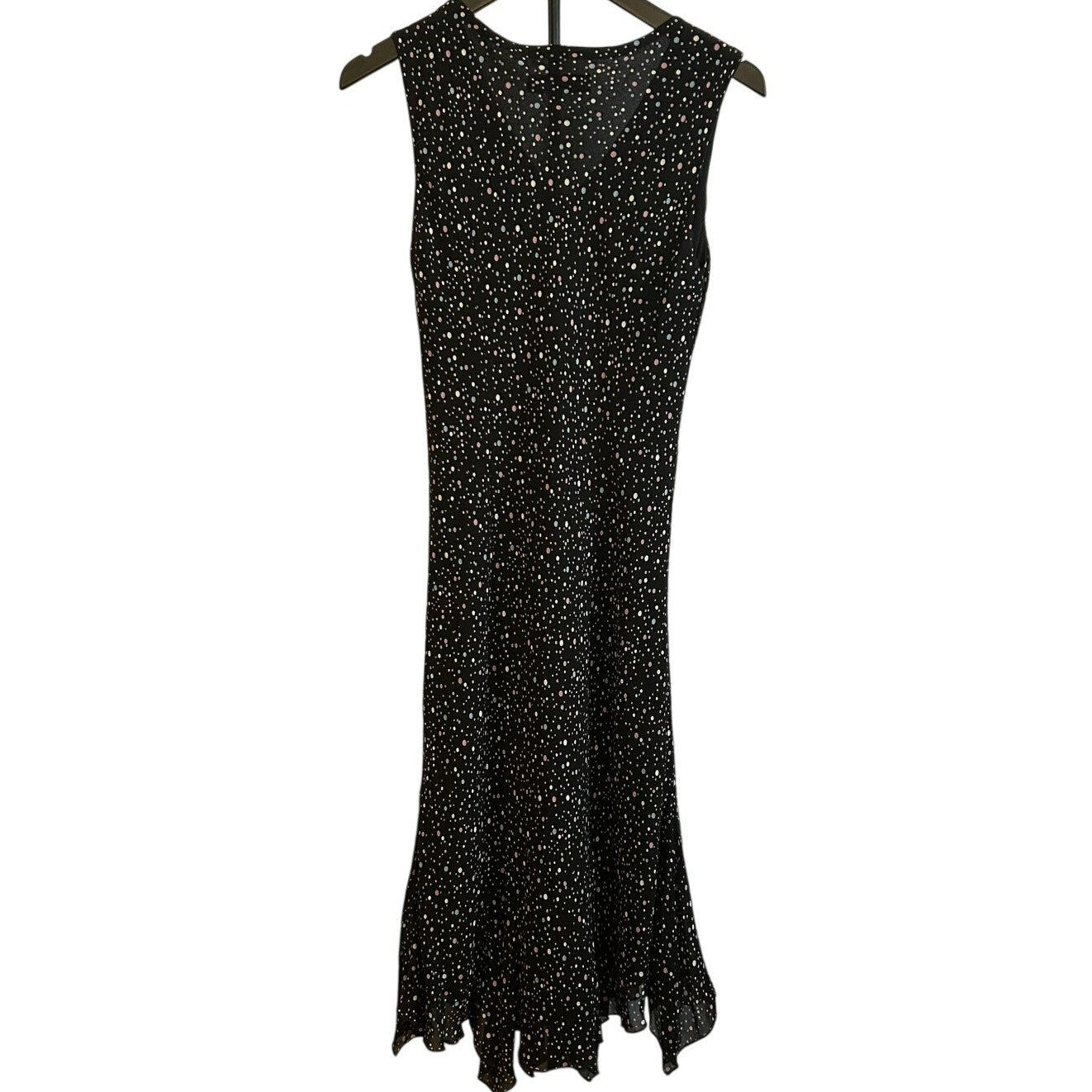 VTG Lily Black Multi Confetti Polka Dot Size M Handkerchief Hem Whimsigoth Dress