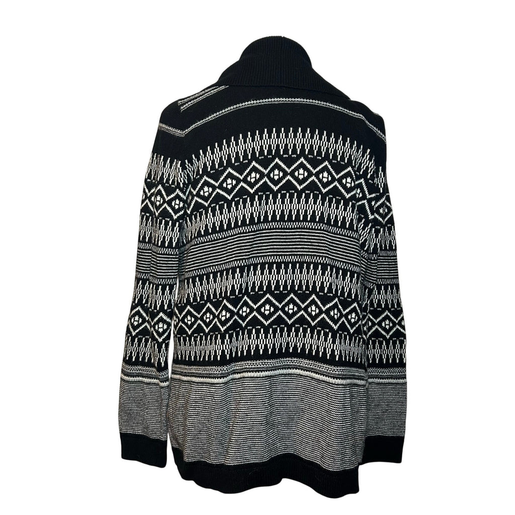 Talbots Fair Isle Wool Blend Cardigan Black White Medium Dark Academia Preppy