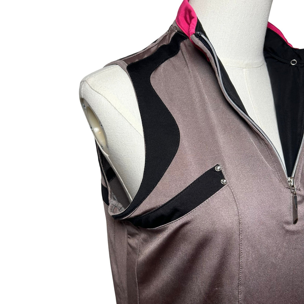 Jamie Sadock Sleeveless Zip Golf Polo Top Grey Pink S Studs Preppy Punk Retro