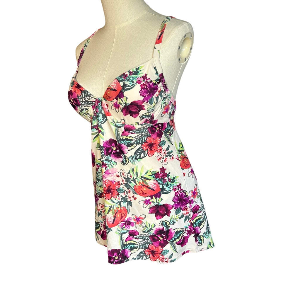 Smart & Sexy Swim Pink Tankini Top 36C & Skirted Briefs Set L Coquette Retro Y2K