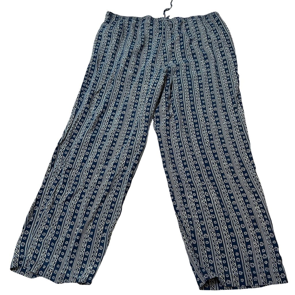 VTG Sag Harbor Petite Floral Rayon Wide Leg Pants Blue 90s L Drawstring
