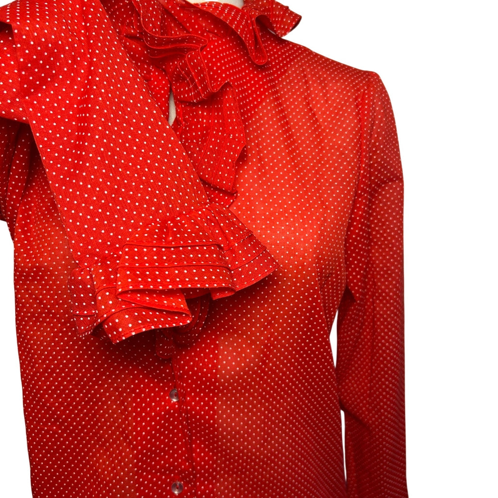 VTG 70s NaMa of California Red M Ruffle Polka Dot Blouse Coquette Whimsigoth