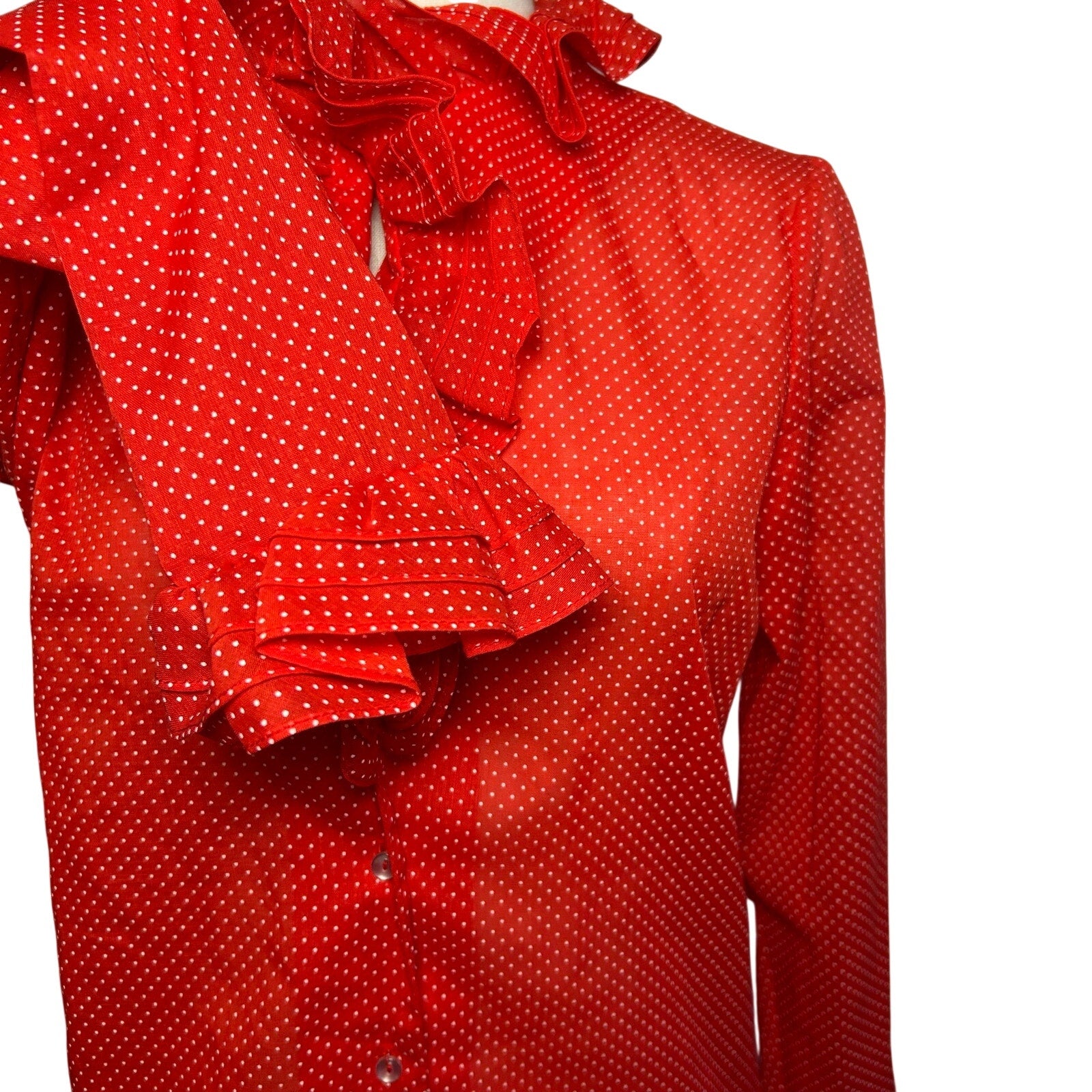 VTG 70s NaMa of California Red M Ruffle Polka Dot Blouse Coquette Whimsigoth