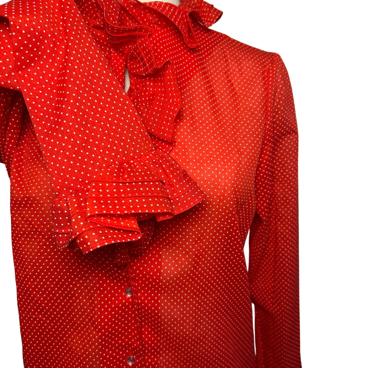VTG 70s NaMa of California Red M Ruffle Polka Dot Blouse Coquette Whimsigoth