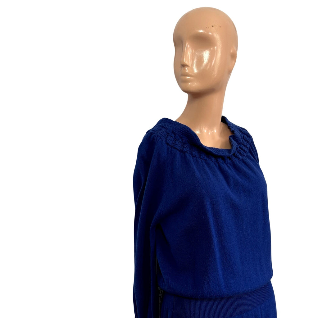 VTG 90s Escada 38 S Royal Blue 100% Cashmere Long Sleeve Knit Sweater Dress Chic