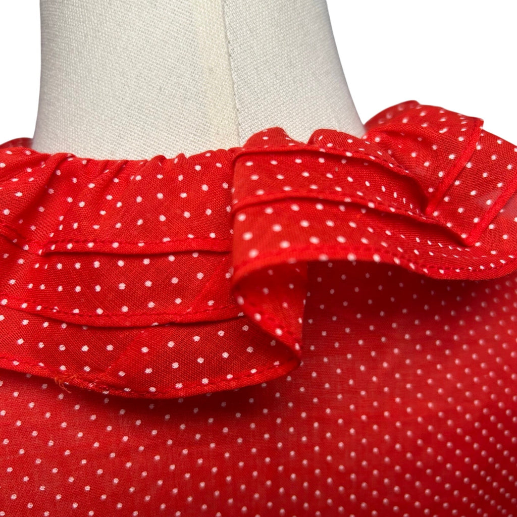 VTG 70s NaMa of California Red M Ruffle Polka Dot Blouse Coquette Whimsigoth
