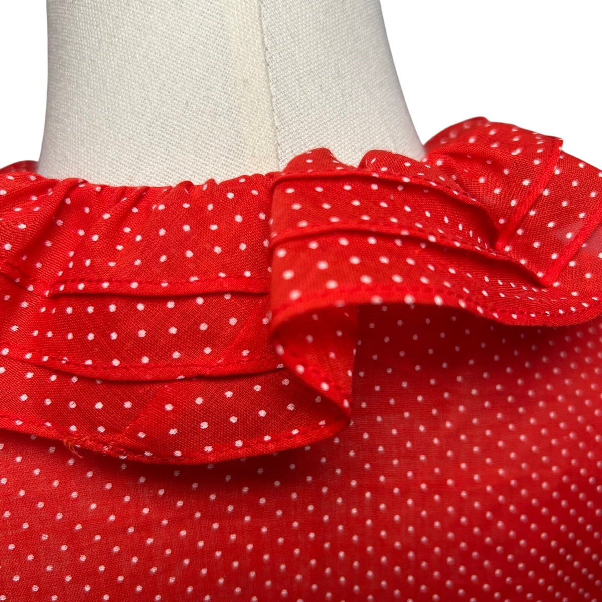 VTG 70s NaMa of California Red M Ruffle Polka Dot Blouse Coquette Whimsigoth