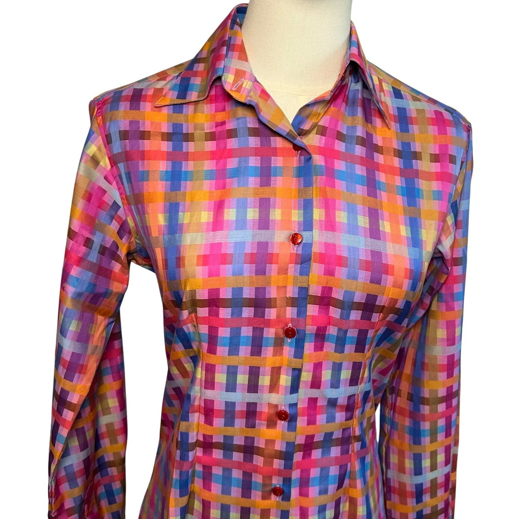 VTG 90s John Braye Florence Grid Print Button Down Shirt Small Office Siren Y2K