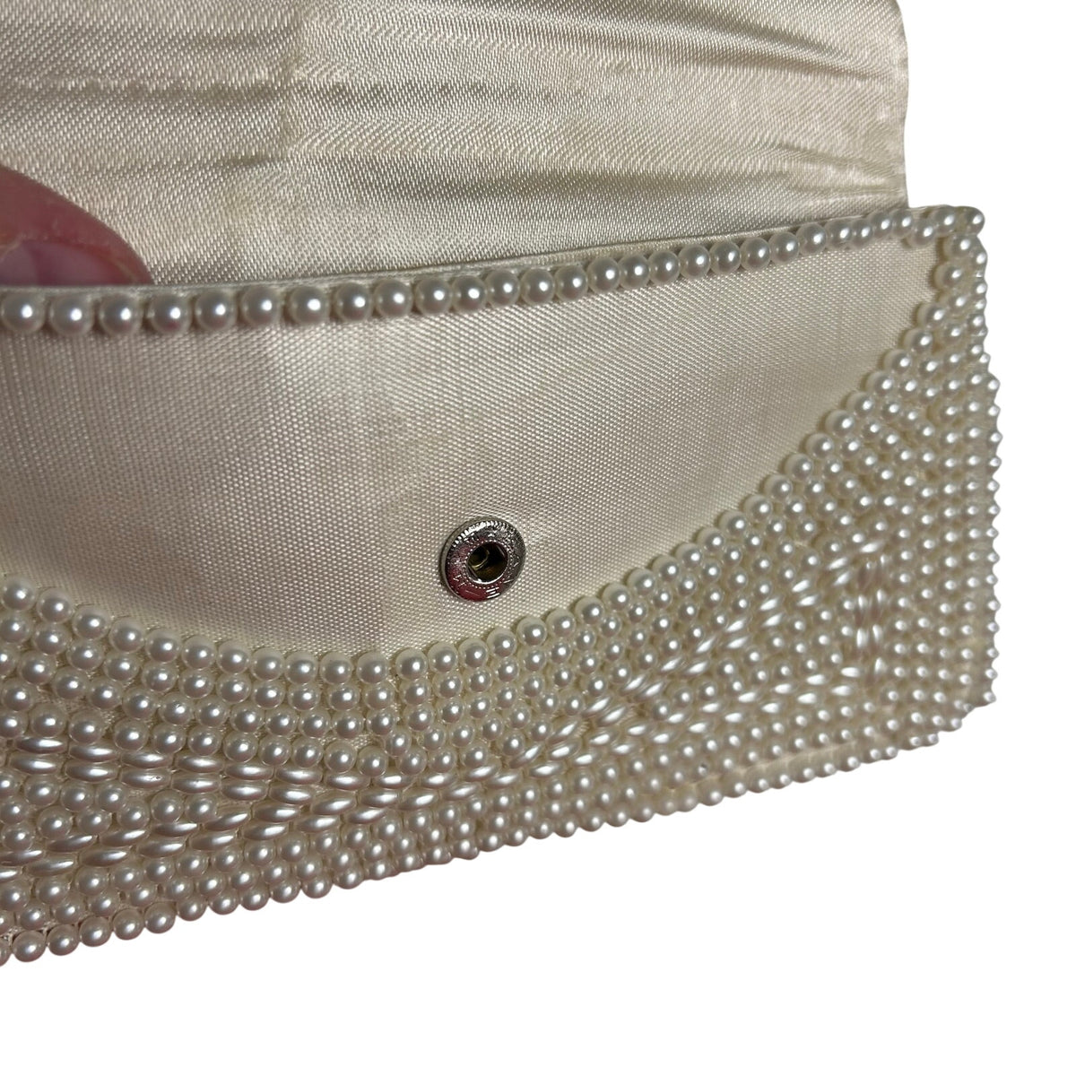 VTG 50s Pearl Beaded Clutch Japan White Evening Bag Glam Coquette Bridal Wedding