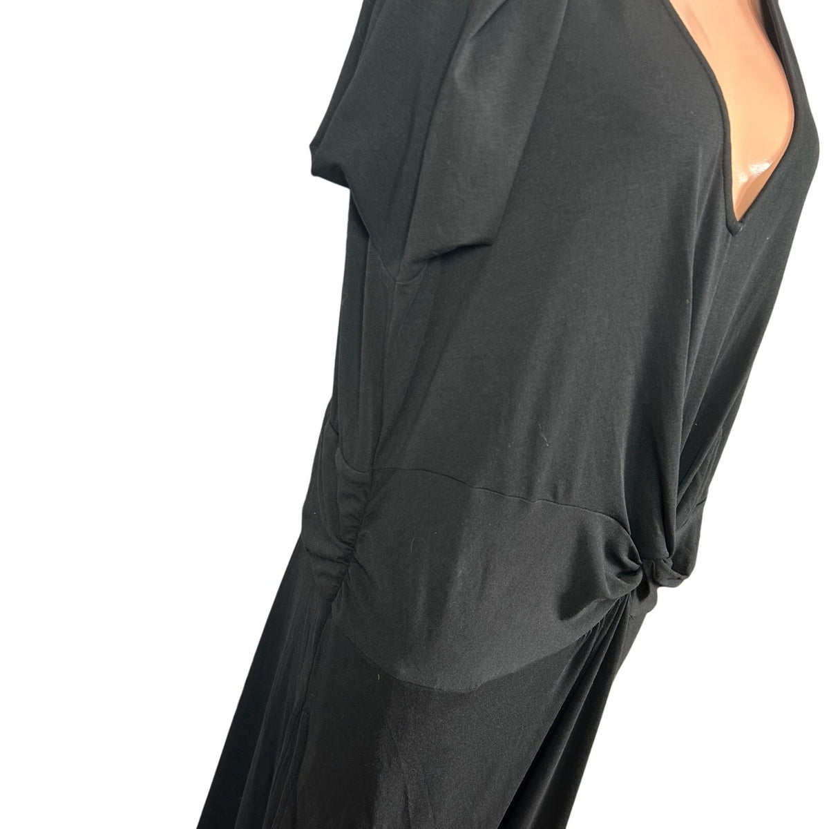 Lands End L Cotton Modal Black Twist Waist Maxi Dress Pockets Loungewear Modest