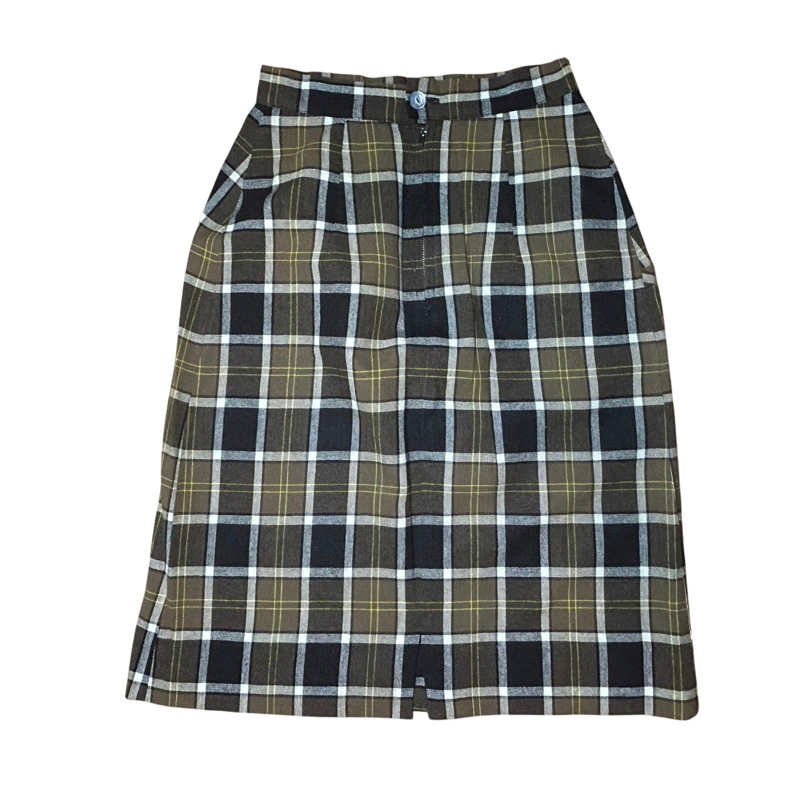 VTG 50s Graff Brown Plaid Wiggle XS Skirt Retro Preppy Dark Academia Twee Casual