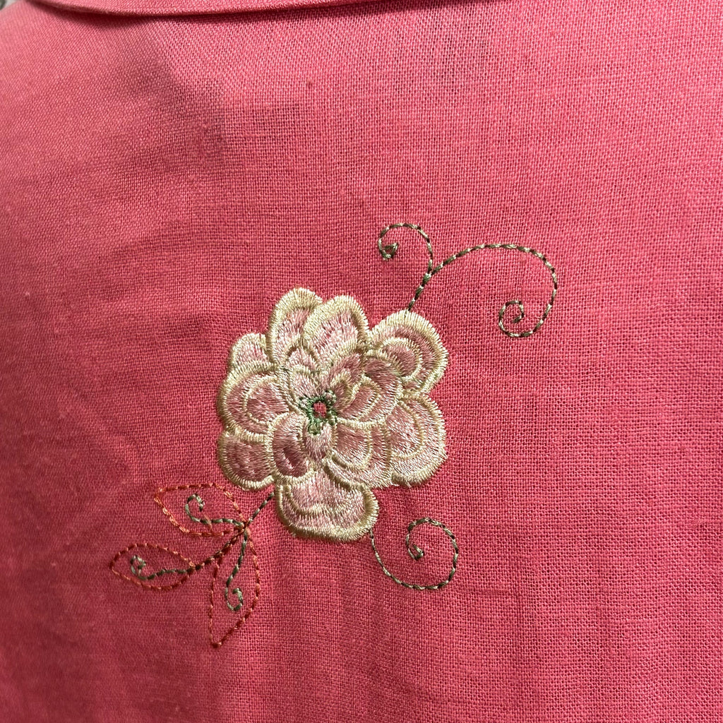 VTG 90s Sag Harbor 16W Pink Shirt Floral Embroidery Linen Rayon Grandma Cottage