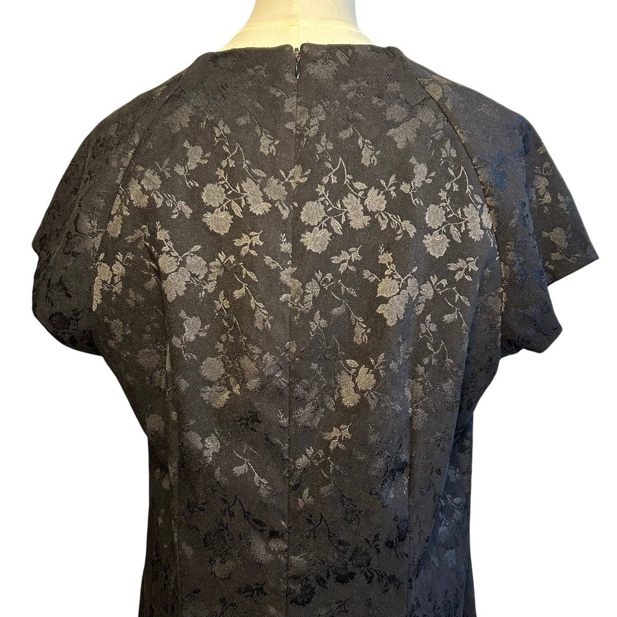 VTG 90s CDC Caren Desiree Black Floral Jacquard Dress Square Neck Midi Size 14