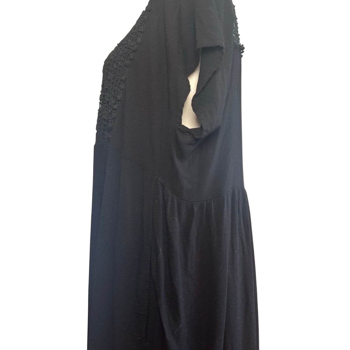Black Boho Lace Mini Dress Plus Size 2X Lace Casual Pocket Indie Minimalist Twee