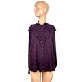 LOFT M Purple Blouse Swiss Dot Smocking Coquette Ruffle Feminine Chic Clown Boho