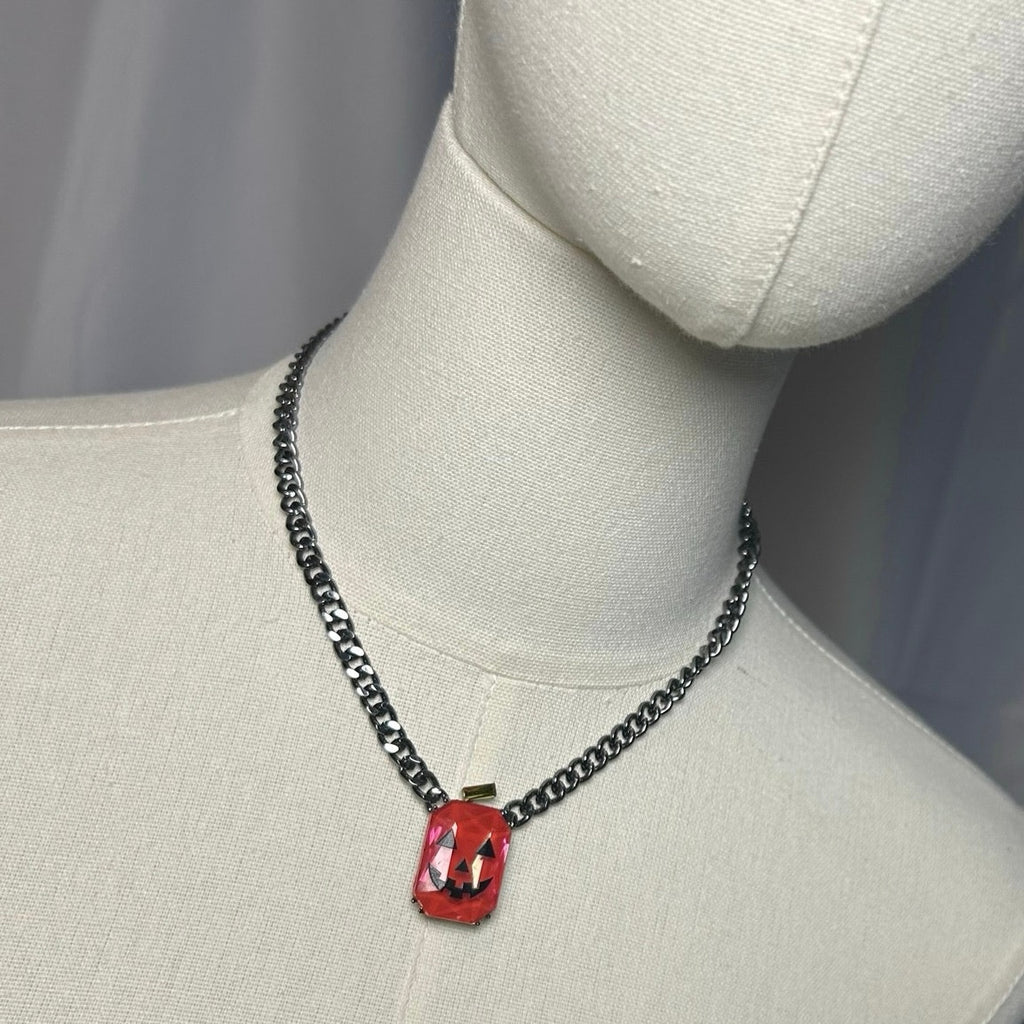 Betsey Johnson Orange Pumpkin Pendant Chain Necklace Halloween Goth Whimsygoth