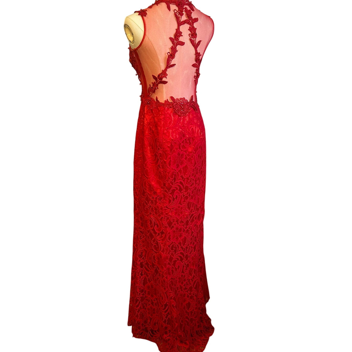 Swing Red Floral Guipure Lace Illusion Gown Size 6 Beaded Prom Gala Dress Wear