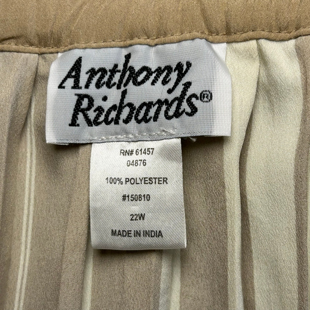 VTG 80s Anthony Rogers Tan Cream Pleated 22W 2X Plus Size Midi Skirt Retro
