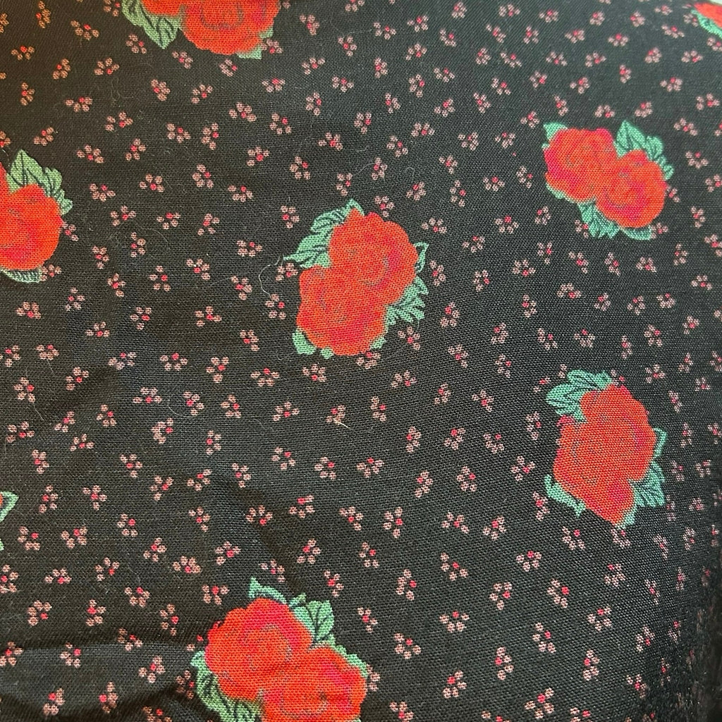 VTG Ms Interpret Black Red Rose Polka Dot Rayon Blouse 12 Whimsygoth Grunge Goth