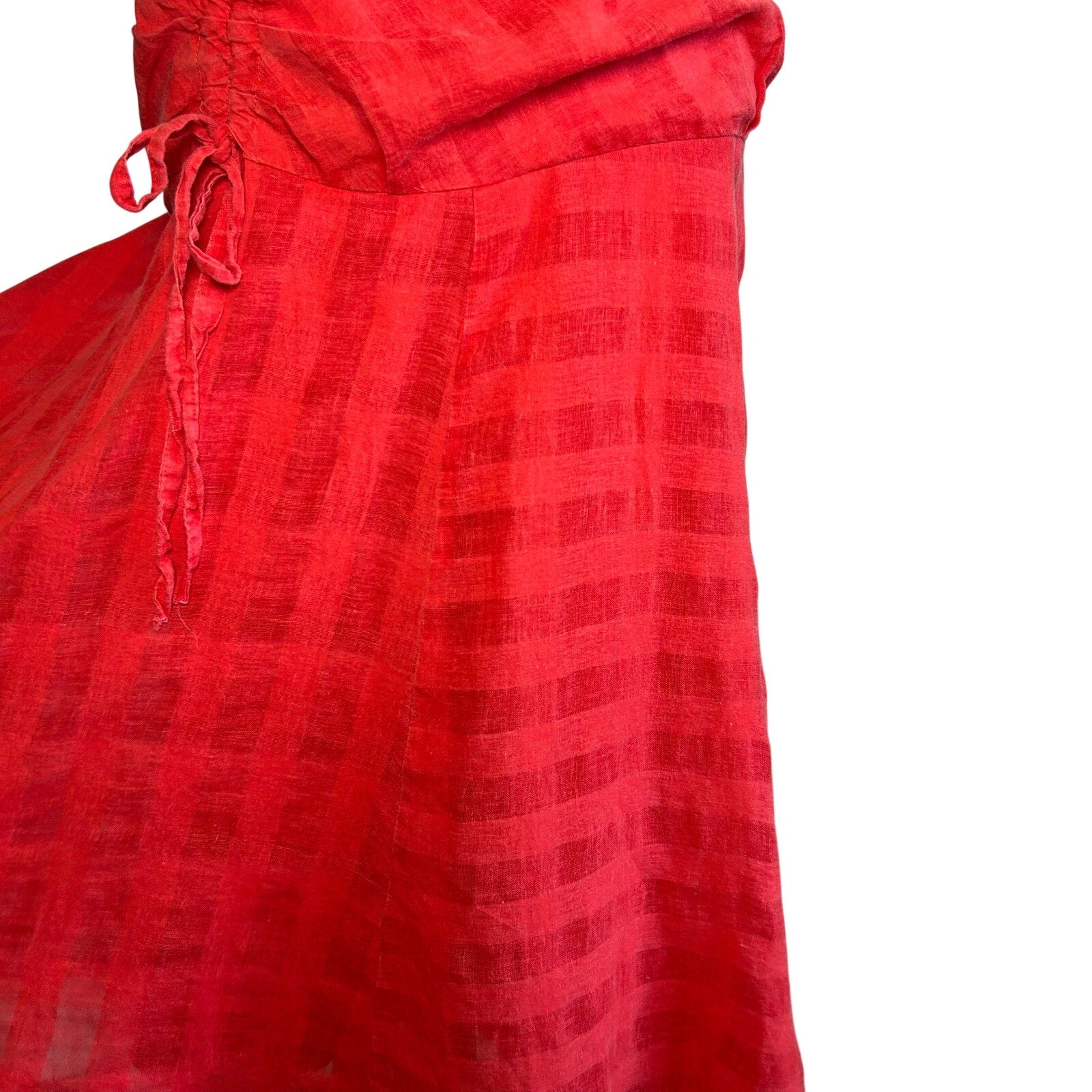 VTG Y2K Elegance Red Ruched A-Line Midi M Skirt Minimalist Casual Preppy Retro