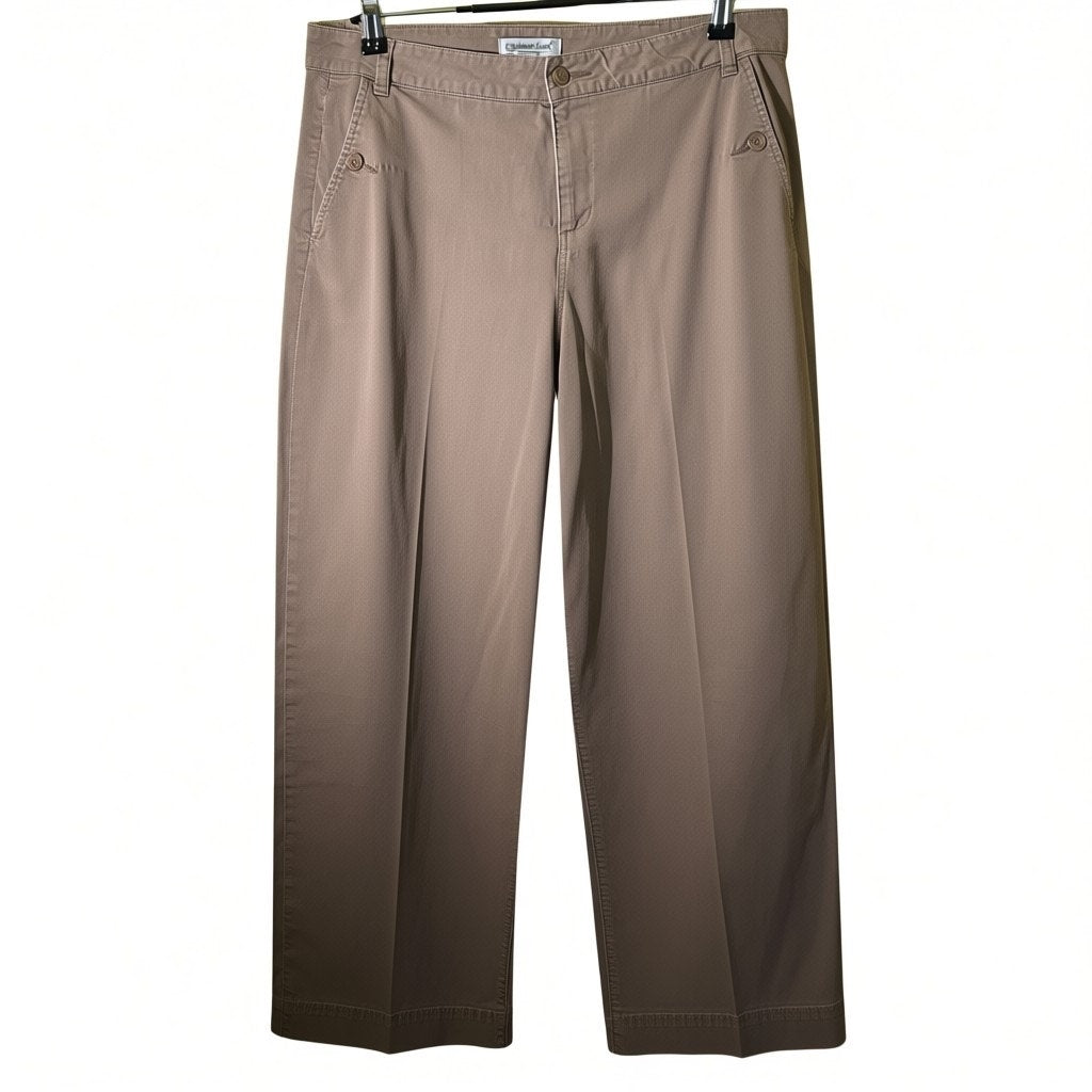 Coldwater Creek Tan Cotton Wide Leg Pants Size 10 Four Pocket Casual Career Y2K