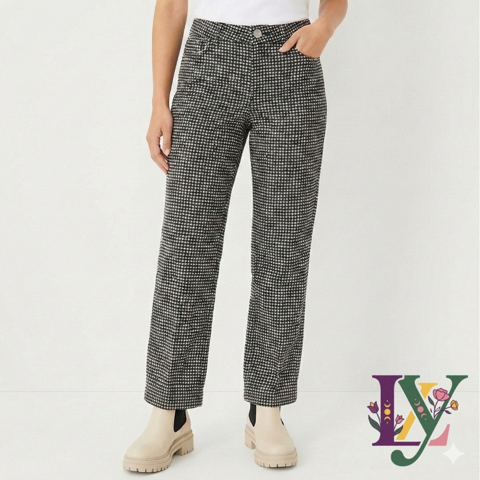 Ann Taylor Loft Black and White Geometric Print Skinny Ankle Pants Size 6