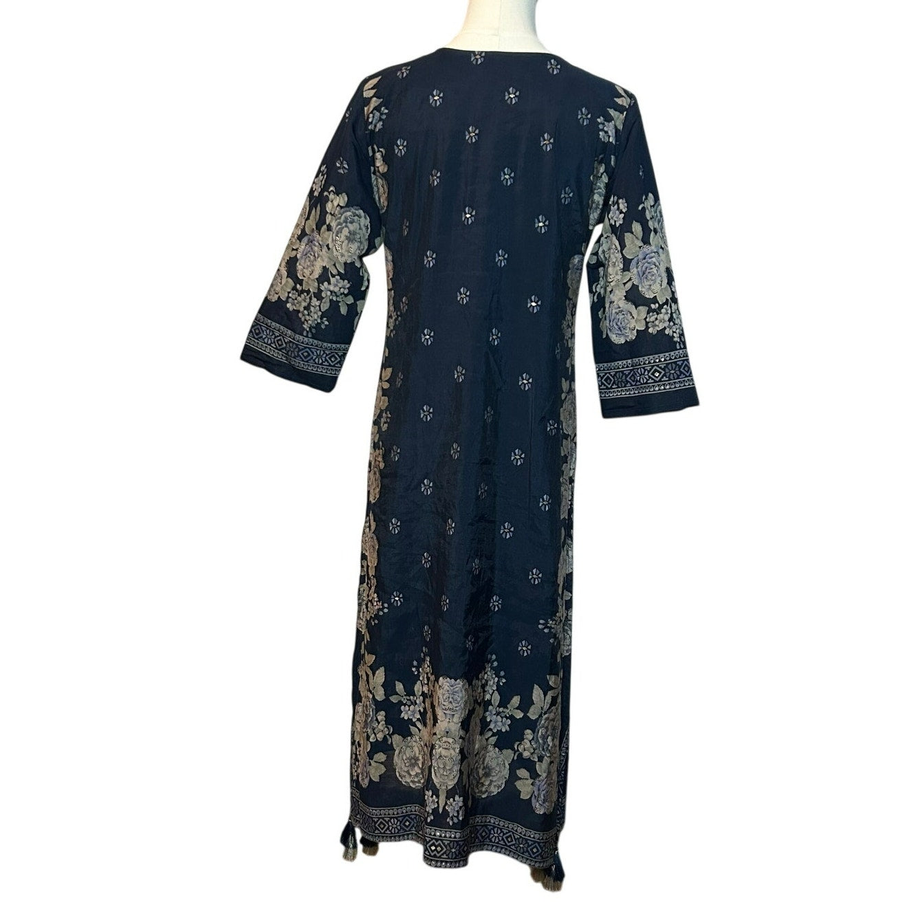 Hoondee Navy Blue Floral Embellished Kurti Tunic Dress