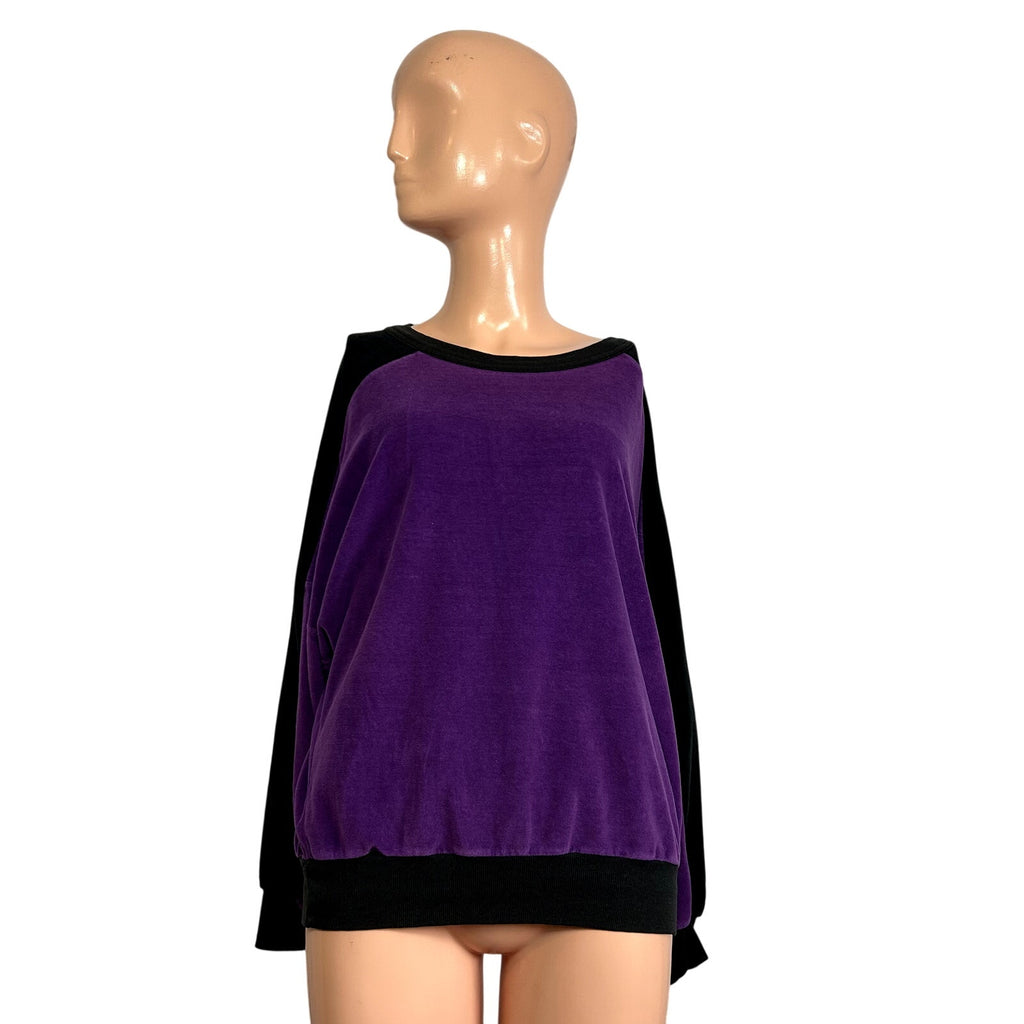 VTG 80s Como Sport M Purple Black Velour Top Colorblock Batwing Casual Retro