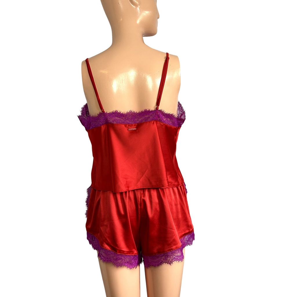 Savage X Fenty Red Purple Lace Camisole Shorts M Lingerie Set Romantic Feminine