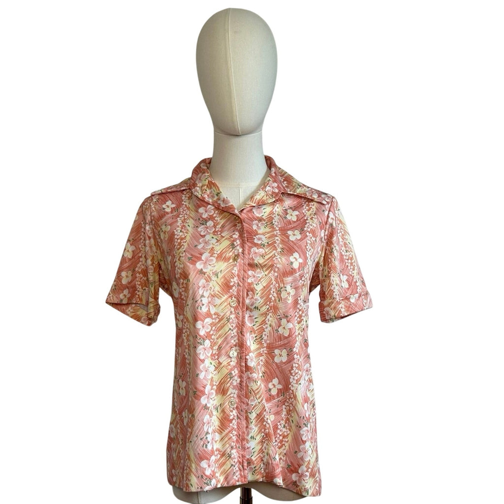 VTG 70s Sodi S Peach Floral Miami Florida Top Boho Retro Casual Indie Cottage